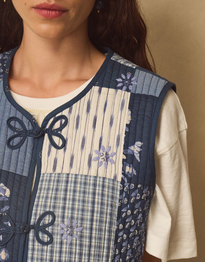 East Milly Quilted Floral Patchwork Waistcoat, Blue (BLUE), large