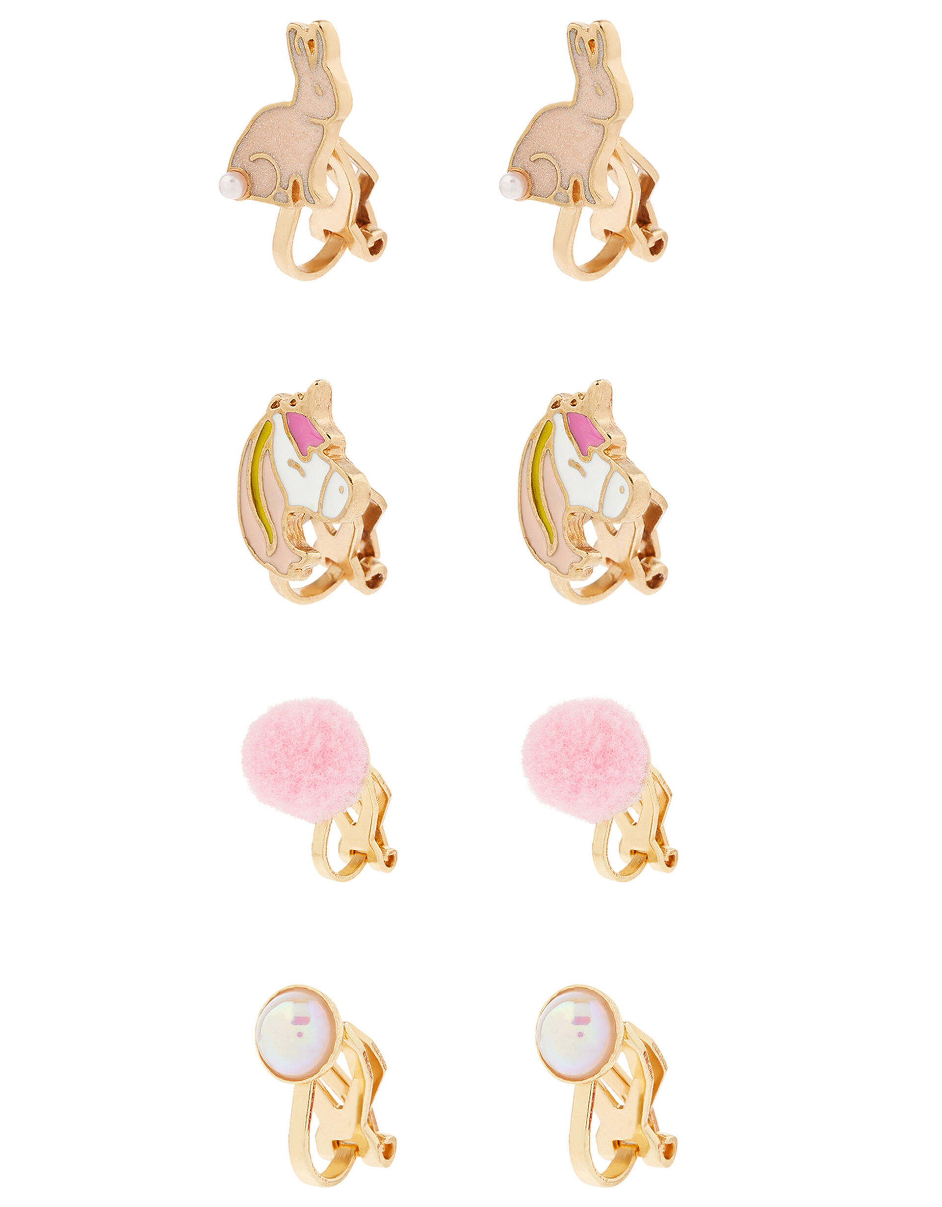 Pearl and Pom-Pom Clip-On Earring Set, , large