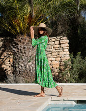 La Galeria Elefante Print Tiered Midi Dress, Green (GREEN), large