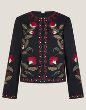 Valerie Floral Embroidered Jacket, Black (BLACK), large