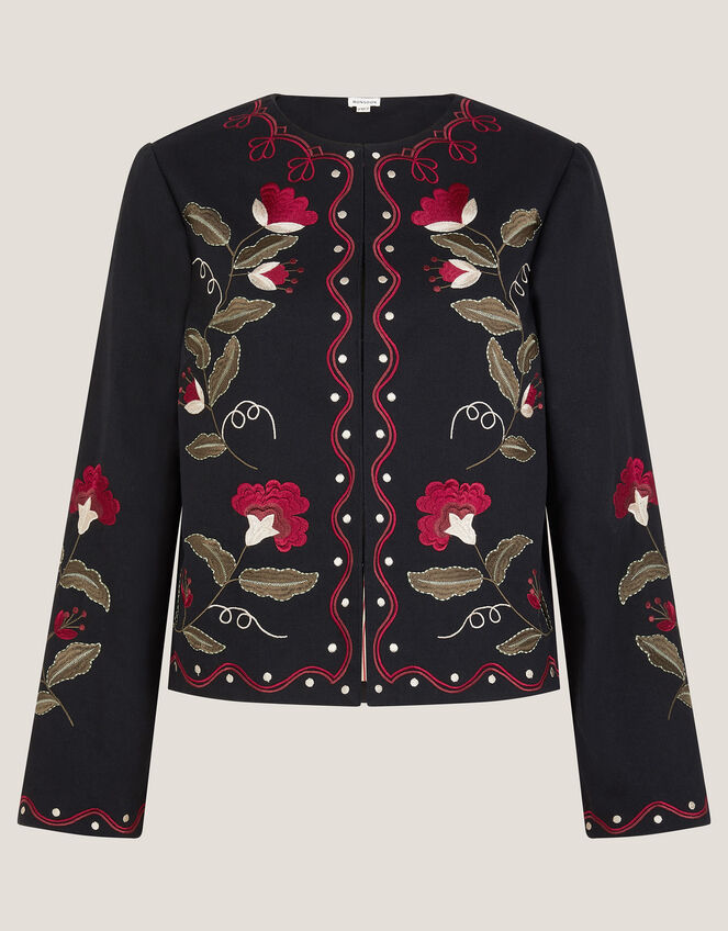 Valerie Floral Embroidered Jacket, Black (BLACK), large