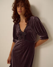 Vera V-Neck Velvet Midi Dress, Brown (CHOCOLATE), large