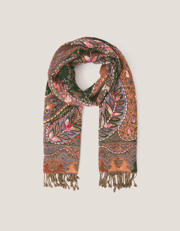 Anne Embroidered Paisley Print Scarf, , large