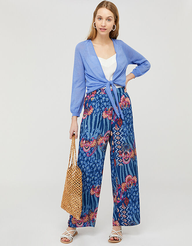 Libby Tie Shrug in Linen Blend, Blue (BLUE), large