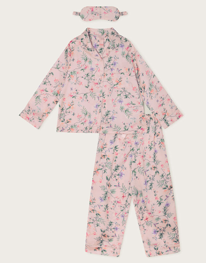 Satin Azalea Print Long Pyjamas, Pink (PINK), large