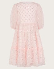 Gracie Long Sleeve Beaded Tunic Dress, Pink (PINK), large