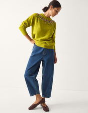 Samara Sequin Collar Jumper, Green (OLIVE), large