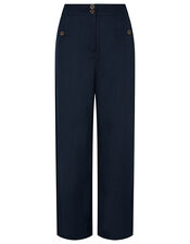 Charlotte Short-Length Trousers in Linen Blend, Blue (NAVY), large