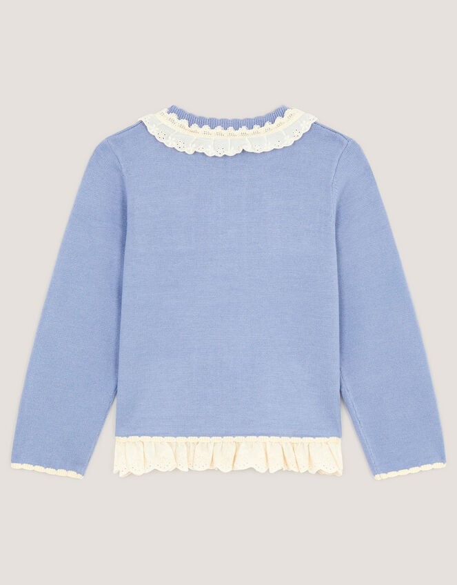 Pearl Bow Lace Trim Cardigan, Blue (BLUE), large