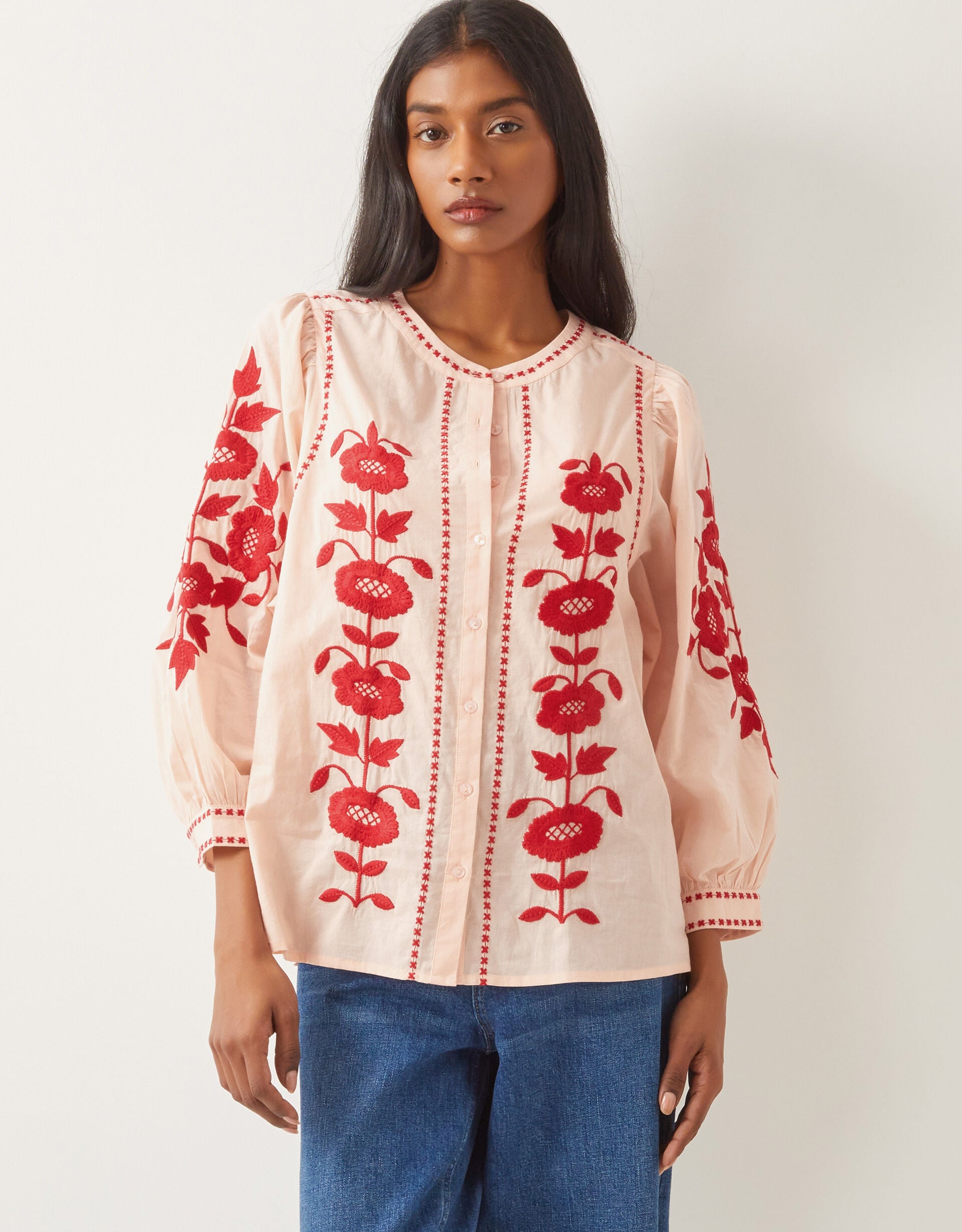Bronte Floral Embroidered Blouse Pink