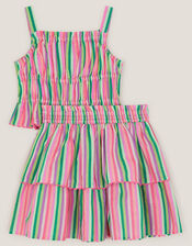 Stripe Top & Tiered Skirt Set, Green (GREEN), large