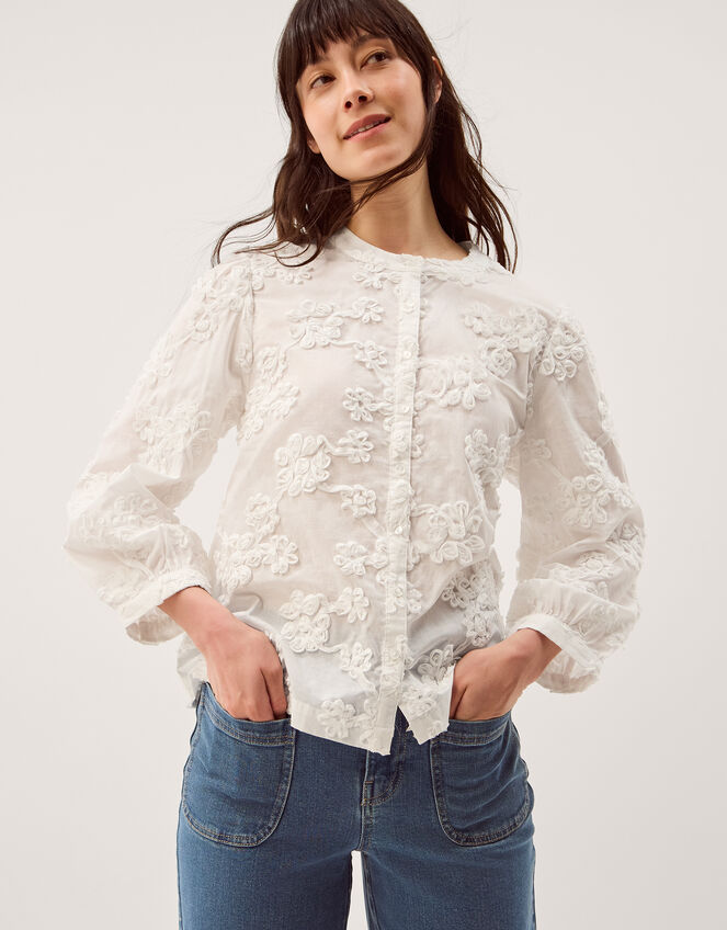 Blair Floral Embroidered Blouse, White (WHITE), large