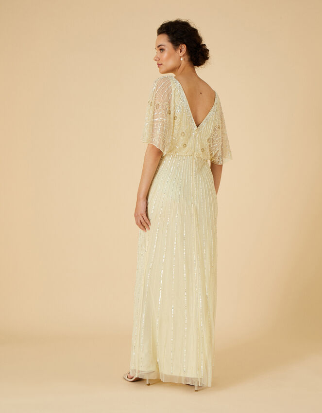 Embellished Maxi Dress in Recycled Polyester, Yellow (YELLOW), large