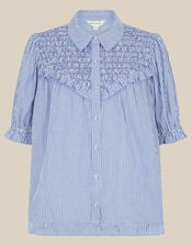 Laney Smocked Stripe Blouse, Blue (BLUE), large