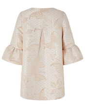 Honey Jacquard Crystal Button Jacket, Gold (GOLD), large