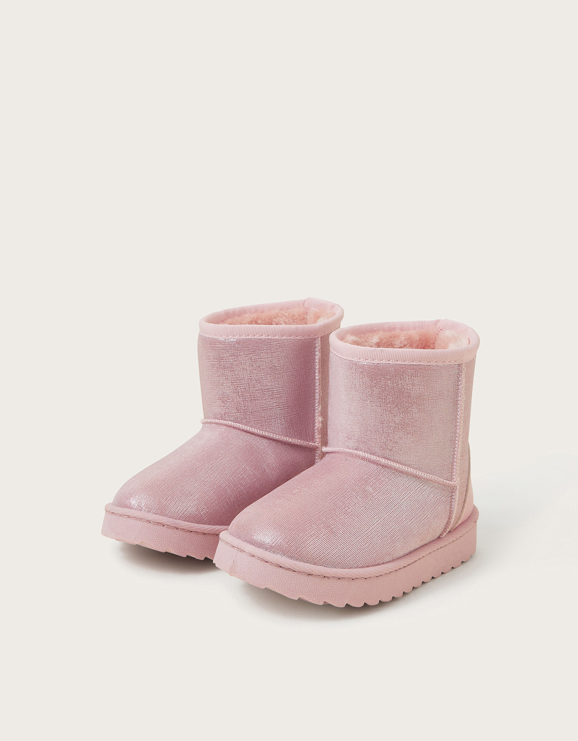 Faux Fur Lined Metallic Ankle Boots Pink