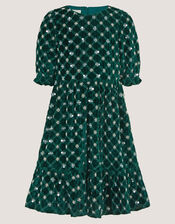 Gracie Embellished Velvet Party Dress, Green (GREEN), large