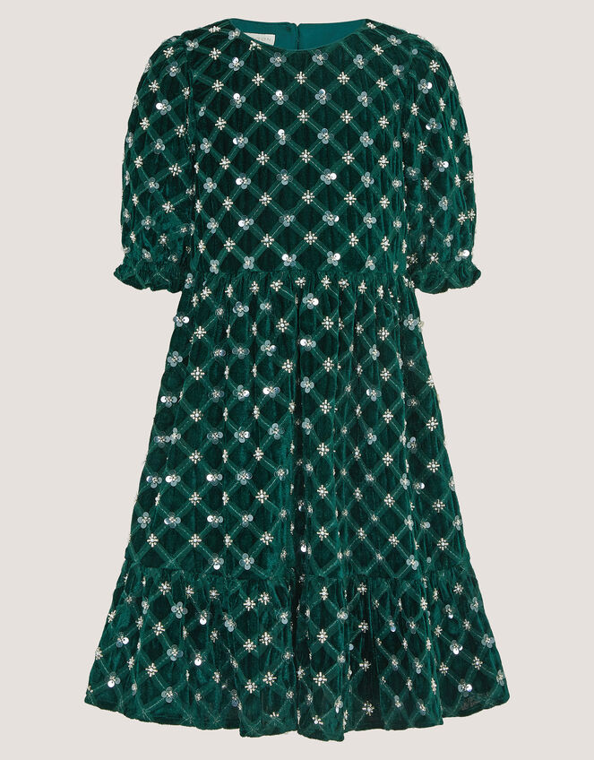Gracie Embellished Velvet Party Dress, Green (GREEN), large