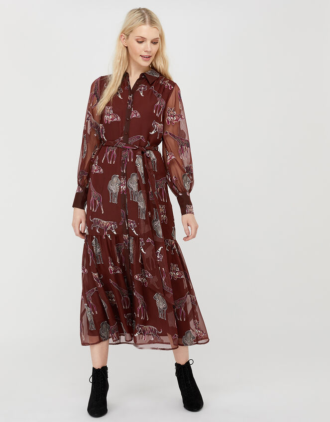 Saffy Animal Midaxi Shirt Dress, Red (BERRY), large