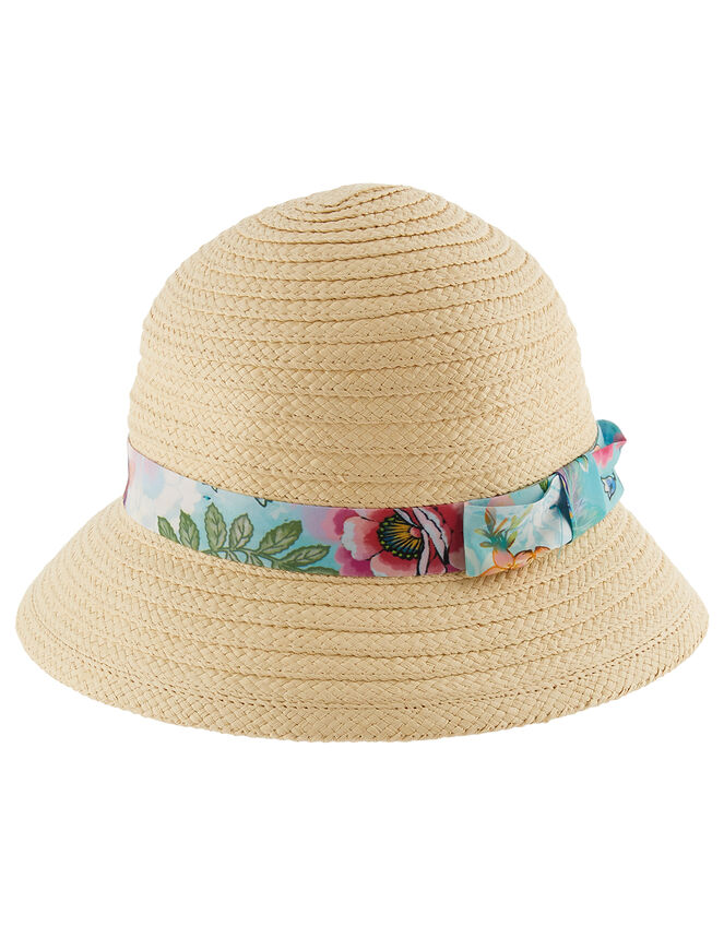 Bessie Printed Bucket Straw Hat , Natural (NATURAL), large