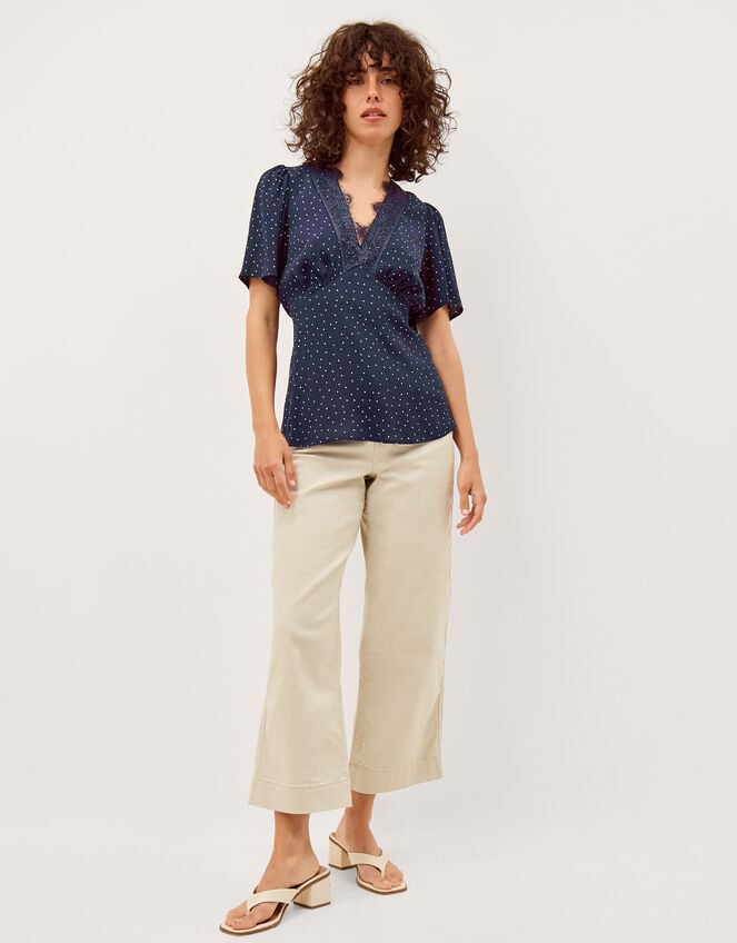 Cleo Lace Polka Dot Top, Blue (NAVY), large