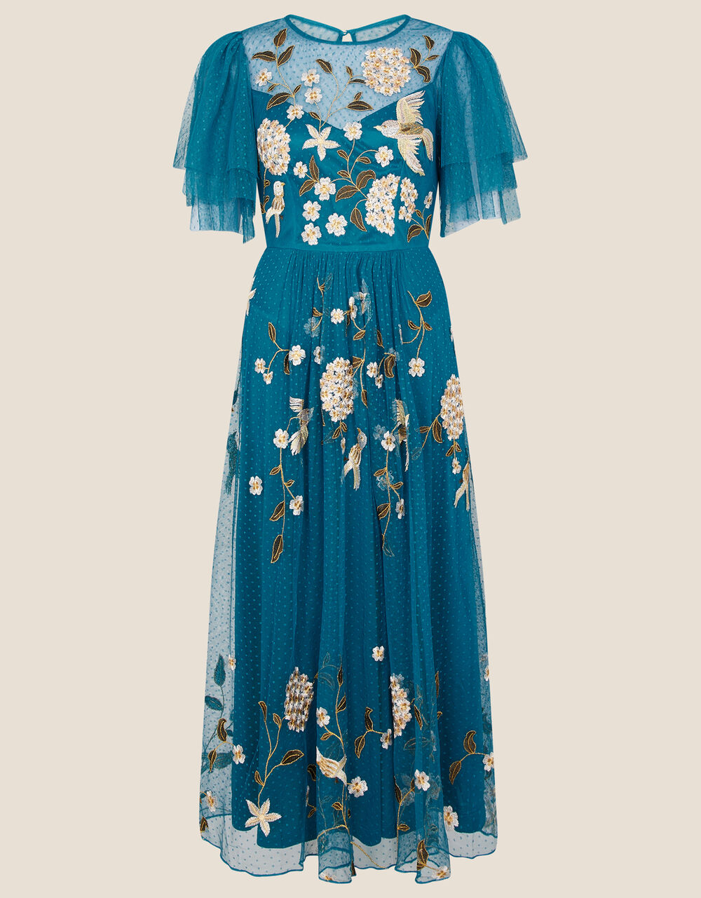 Bailee Embroidered Bird Dress Blue Evening Dresses