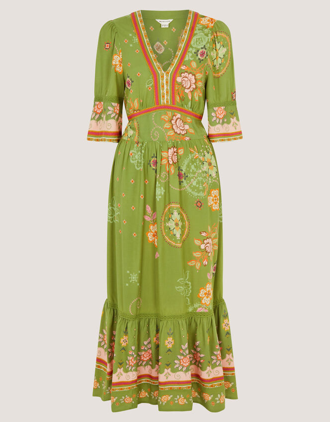 Eline Floral Print Maxi Dress, Green (GREEN), large