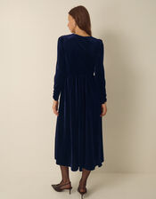 Britney V-Neck Bow Velvet Midi Dress, Blue (MIDNIGHT), large