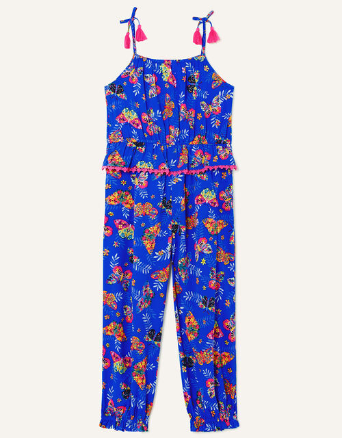 Floral Butterfly Strappy Jumpsuit, Blue (BLUE), large
