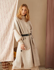 Plain Split Neck Dress, Camel (OATMEAL), large