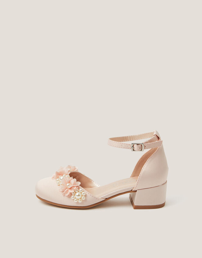 Flower Embellished Closed Toe Heels, Pink (PINK), large