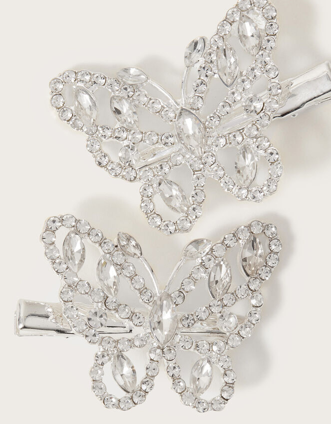 Diamante Butterfly Hair Clips Set of Two, , large