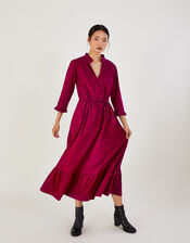 Cord Collared Tiered Dress in Sustainable Cotton, Pink (PINK), large