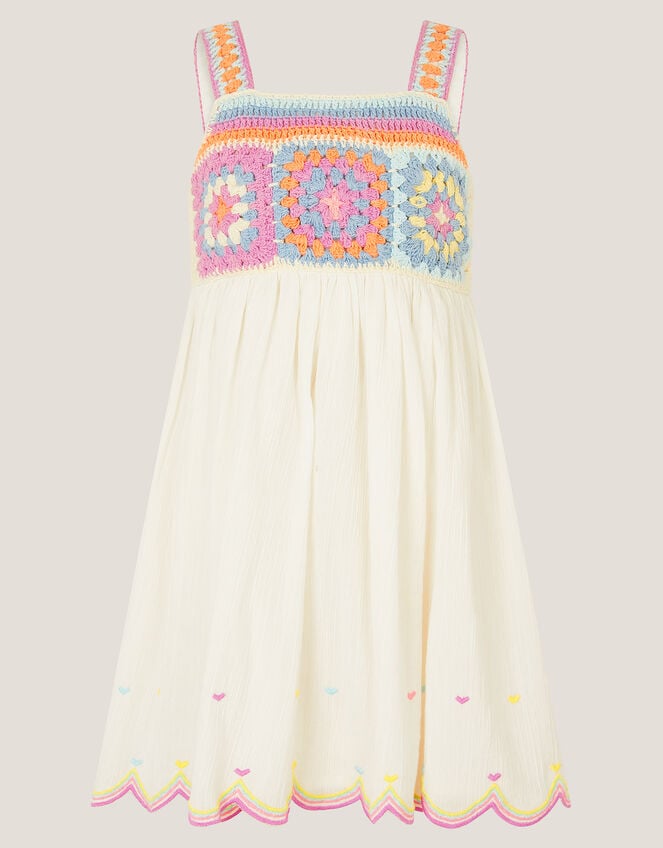 Crochet Sleeveless Dress, White (WHITE), large