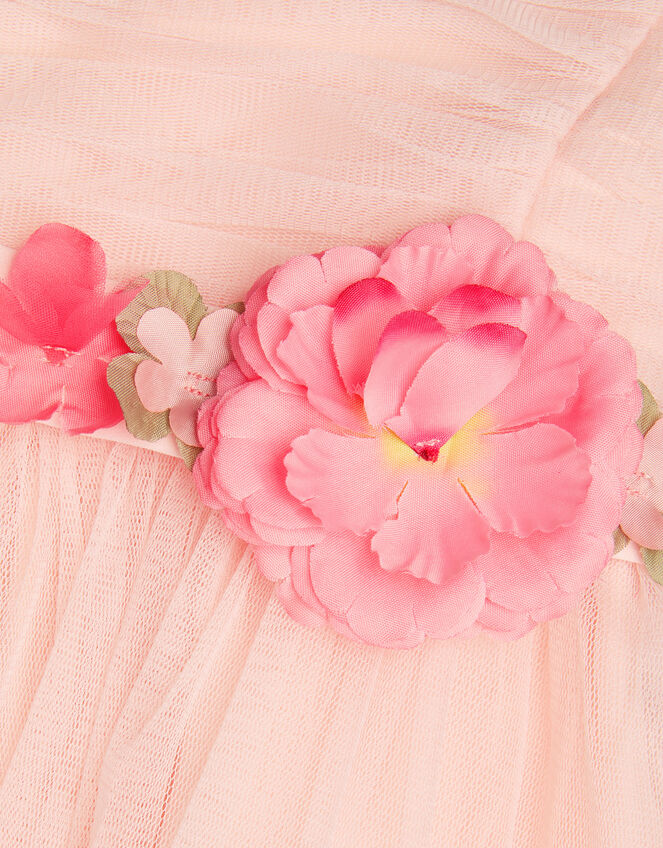 Baby Fleur Flower Belt Tulle Dress, Pink (PINK), large