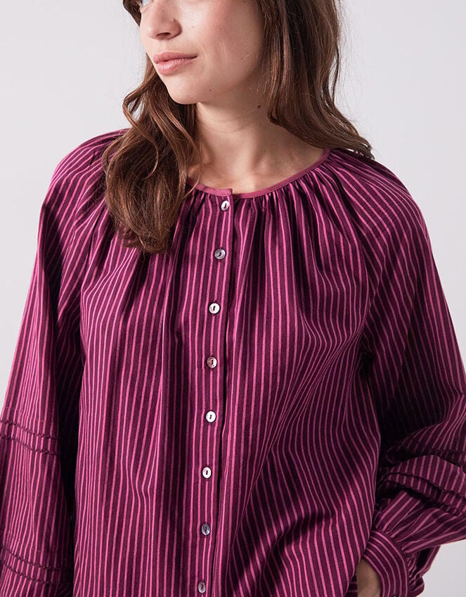 East Sereni Striped Cotton Shirt, Red (BERRY), large
