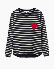 Chinti & Parker Heart Stripe Wool Jumper, Blue (NAVY), large