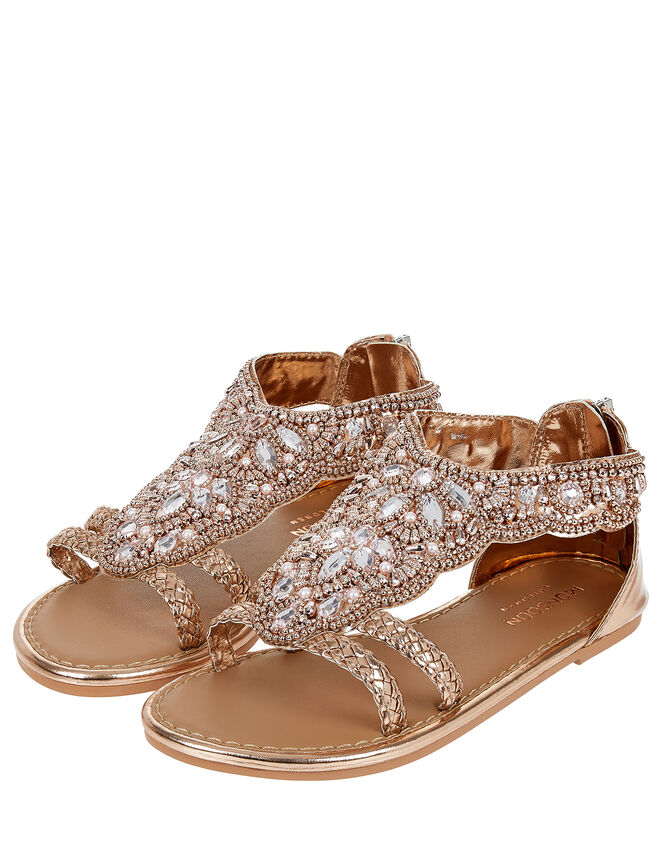 Valencia Bead and Gem Sandals, Gold (ROSE GOLD), large