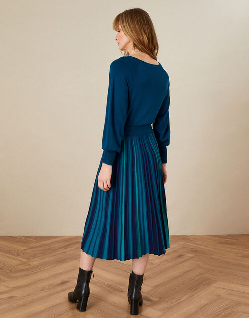 Colour Block Pleated Skirt Dress, Teal (TEAL), large