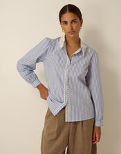 Quinn Lace Collar Stripe Shirt, Blue (BLUE), large