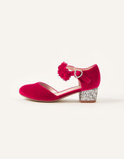 Velvet Glitter Heel Shoes, Red (RED), large