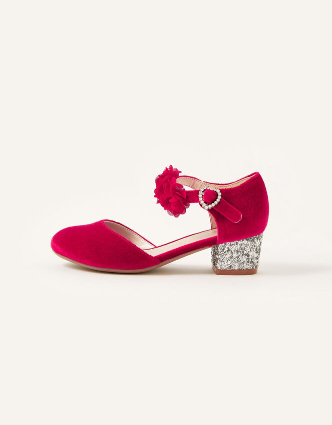 Velvet Glitter Heel Shoes, Red (RED), large