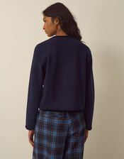 Belinda Velvet Bow Cardigan, Blue (NAVY), large