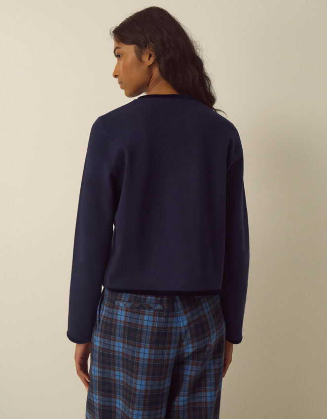 Belinda Velvet Bow Cardigan, Blue (NAVY), large