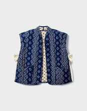East Celine Reversible Print Quilted Waistcoat, Blue (NAVY), large