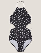 Ditsy Print Cut-Out Swimsuit , Black (BLACK), large