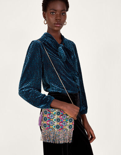 Fringe Hand-Beaded Bag, , large