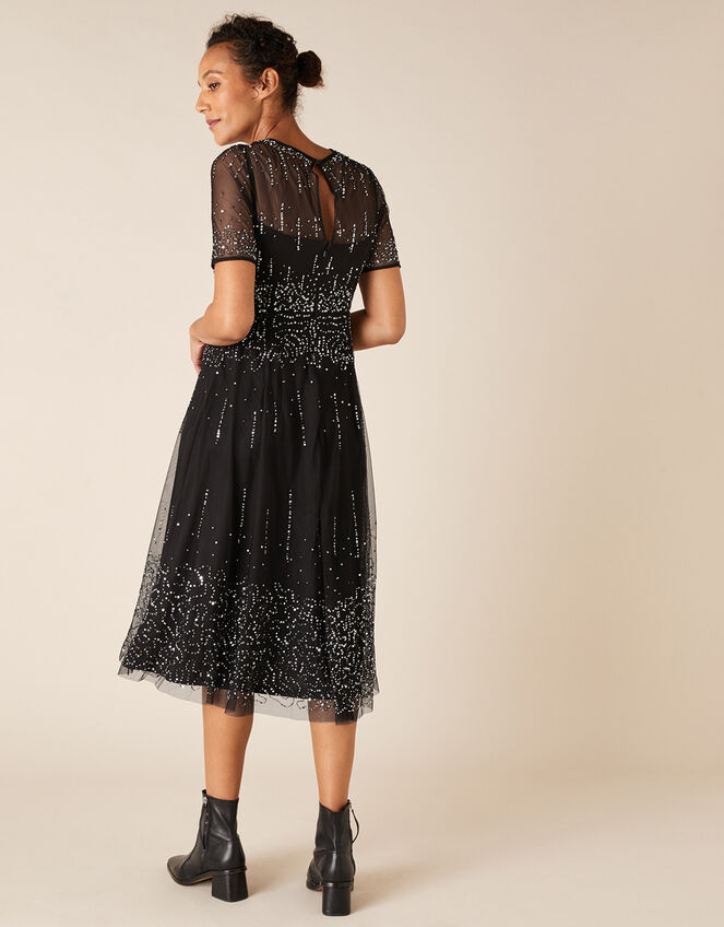 Haley Sequin Midi Dress, Black (BLACK), large