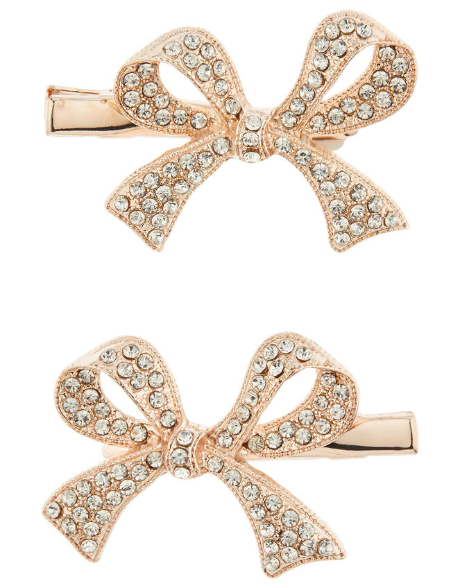 Diana Diamante Bow Hair Clips, , large