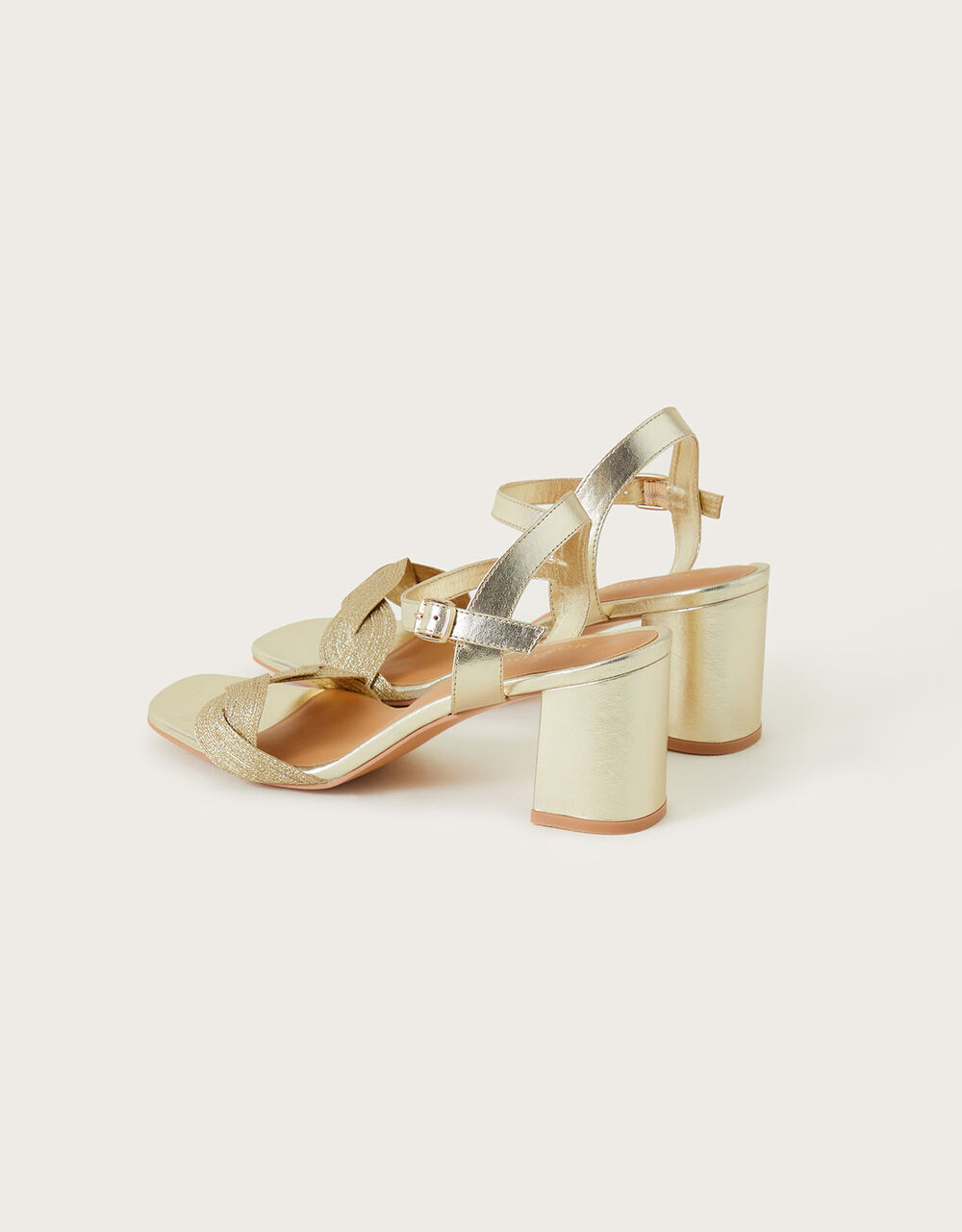 Massie Plait Detail Block Heeled Sandals Gold | Occasion Shoes ...
